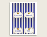 Royal Prince Folded Food Tent Cards Printable, Blue Gold Editable Pdf Buffet Labels, Boy Baby Shower Food Place Cards, Instant rp001