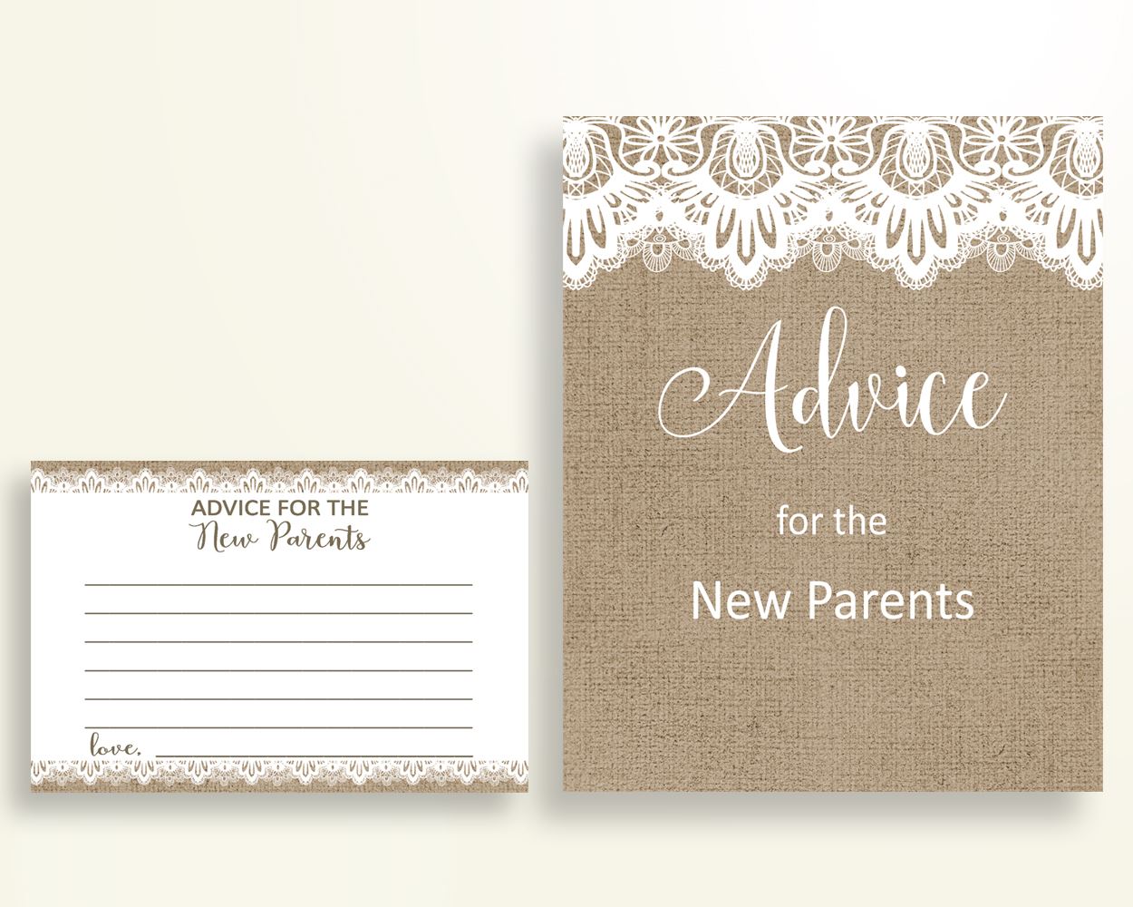 Advice Cards Baby Shower Advice Cards Burlap Lace Baby Shower Advice Cards Baby Shower Burlap Lace Advice Cards Brown White pdf jpg W1A9S - Digital Product