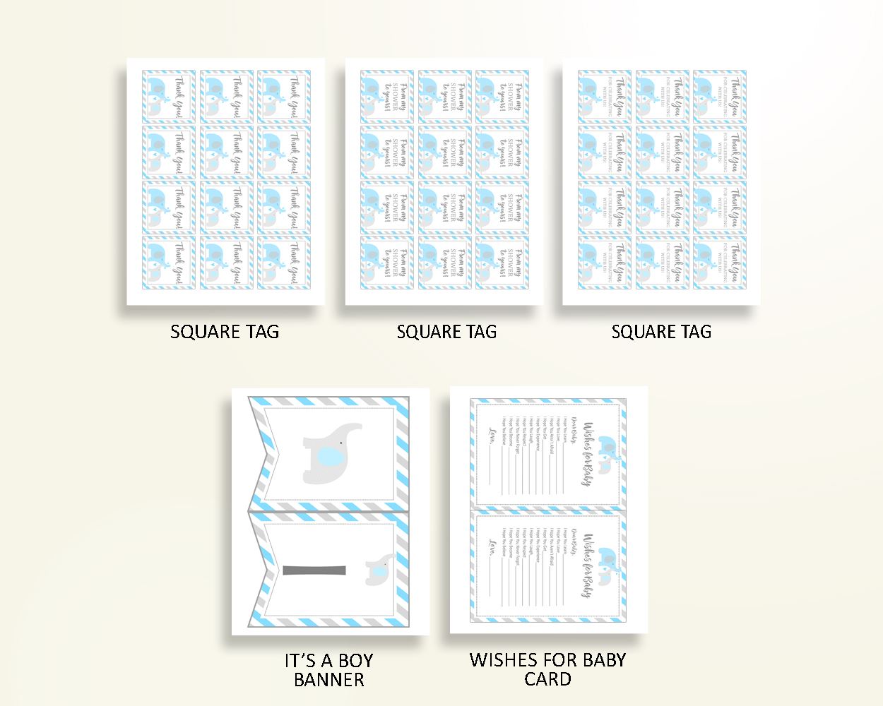 Decorations Baby Shower Decorations Elephant Baby Shower Decorations Blue Gray Baby Shower Elephant Decorations party theme prints C0U64 - Digital Product