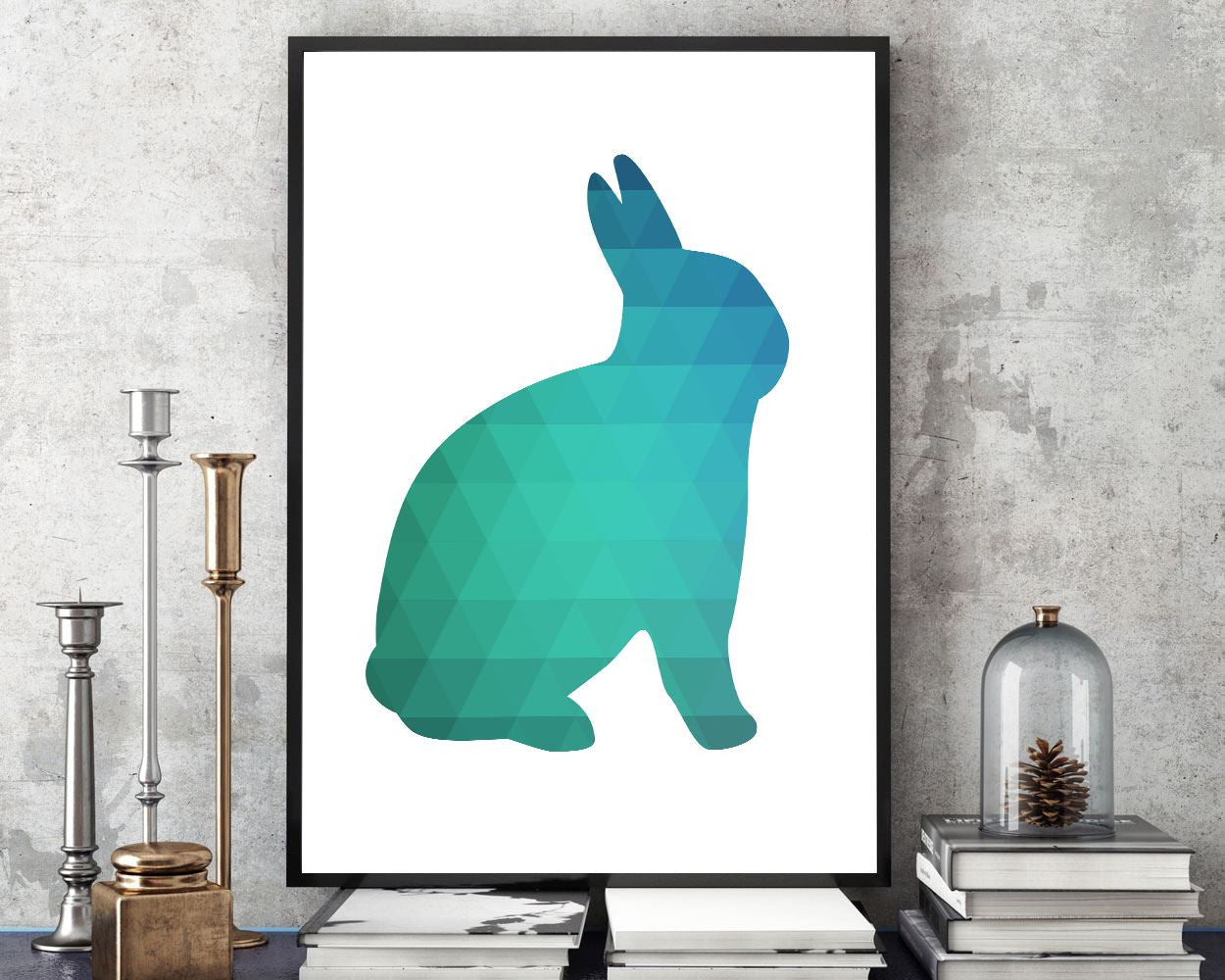 Wall Decor Geometric Printable Rabbit Prints Geometric Sign Rabbit  Printable Art Geometric rabbit silhouette rabbit wall art mint animal - Digital Download