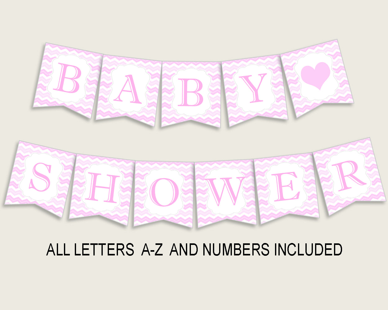 Chevron Baby Shower Banner All Letters, Birthday Party Banner Printable A-Z, Pink White Banner Decoration Letters Girl, Light Pink cp001