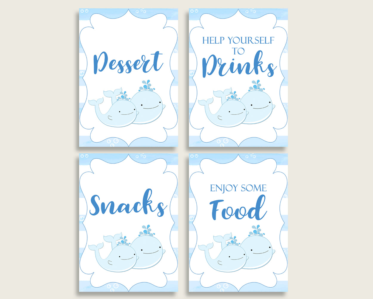 Whale Baby Shower Boy Table Signs Printable, Blue White Party Table Decor, Favors, Food, Drink, Treat, Guest Book, Instant Download, wbl01
