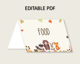 Woodland Folded Food Tent Cards Printable, Brown Beige Editable Pdf Buffet Labels, Gender Neutral Baby Shower Food Place Cards w0001