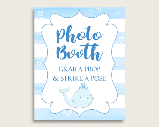 Whale Photobooth Sign Printable, Boy Baby Shower Blue White Photo Booth, Whale Selfie Station Sign, 8x10 16x20, Instant Download, wbl01