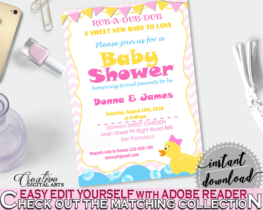 Invitation Baby Shower Invitation Rubber Duck Baby Shower Invitation Baby Shower Rubber Duck Invitation Purple Pink shower activity rd001