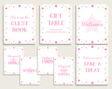 Twinkle Star Baby Shower Girl Table Signs Printable, Pink Gold Party Table Decor, Favors, Food, Drink, Treat, Guest Book, Instant bsg01