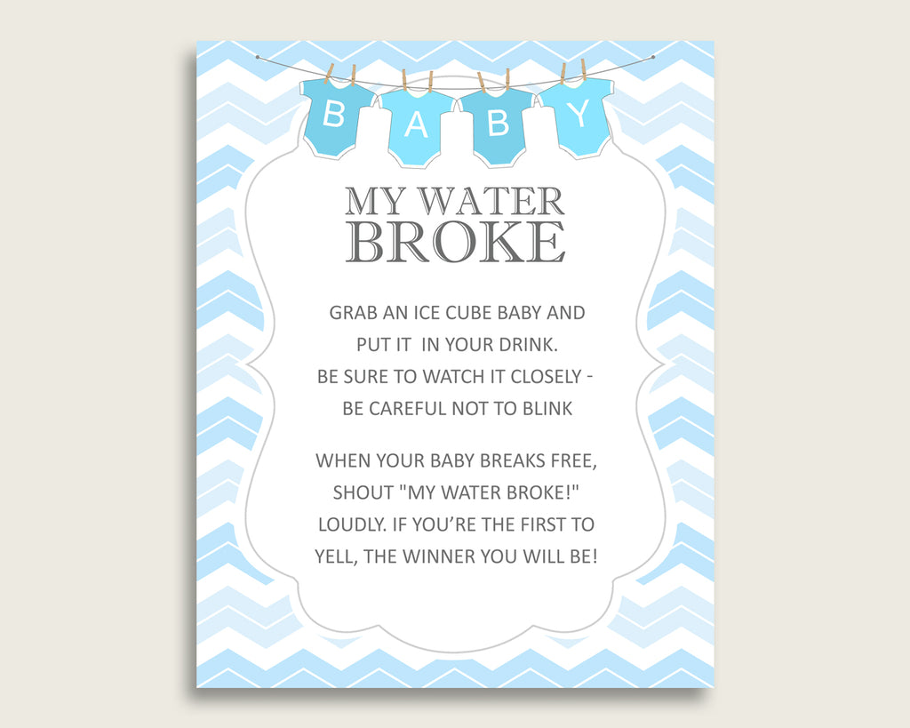 Chevron Baby Shower My Water Broke Game Printable, Blue White Ice Cube Babies Game, Boy Baby Shower Frozen Babies Game Sign 8x10 cbl01