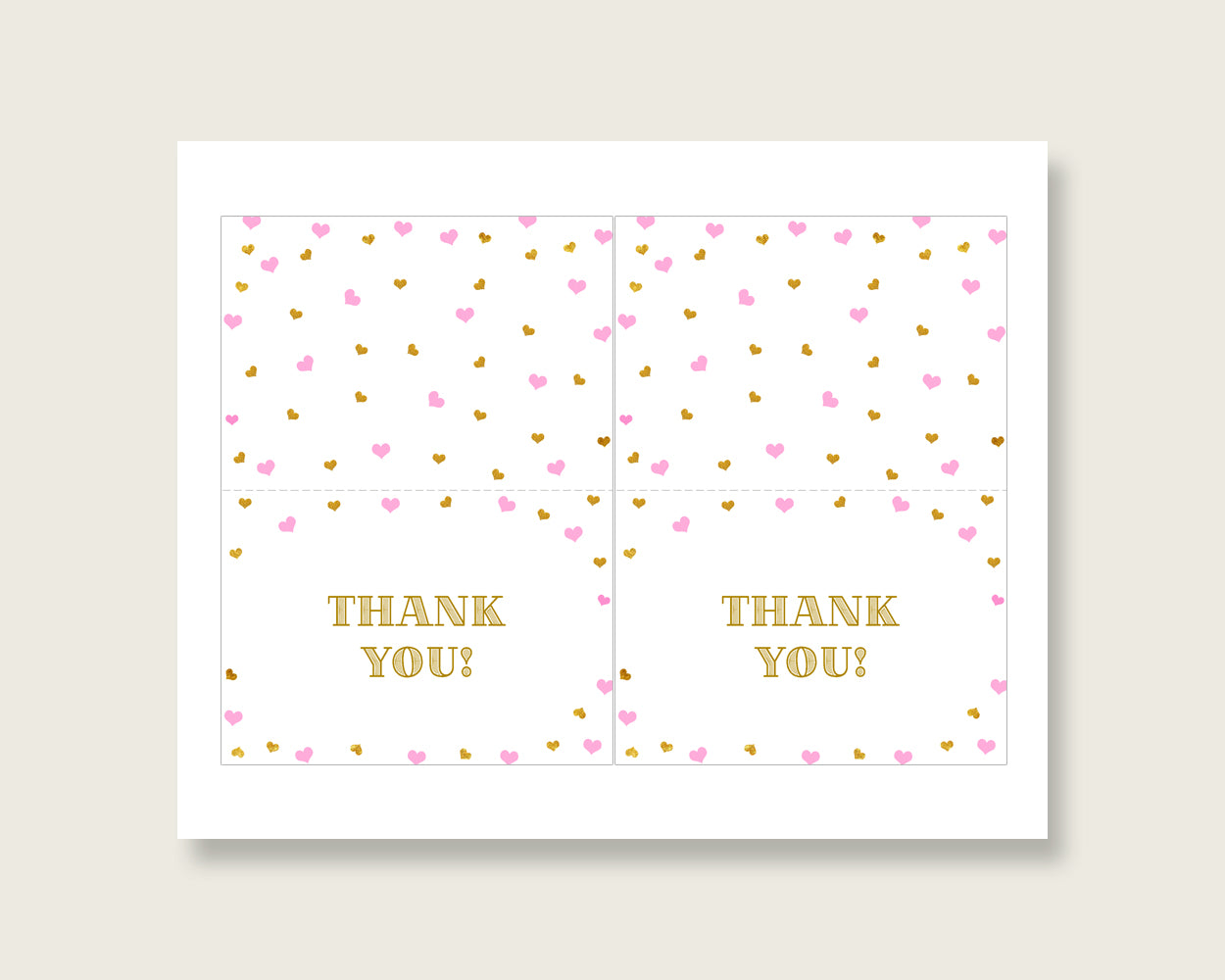Thank You Card Baby Shower Thank You Card Hearts Baby Shower Thank You Card Baby Shower Hearts Thank You Card Pink Gold pdf jpg party bsh01