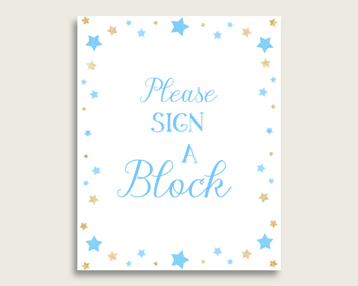 Blue Gold Please Sign A Block Sign and Decoarate A Block Sign Printables, Stars Boy Baby Shower Decor, Instant Download, Little Star, bsr01