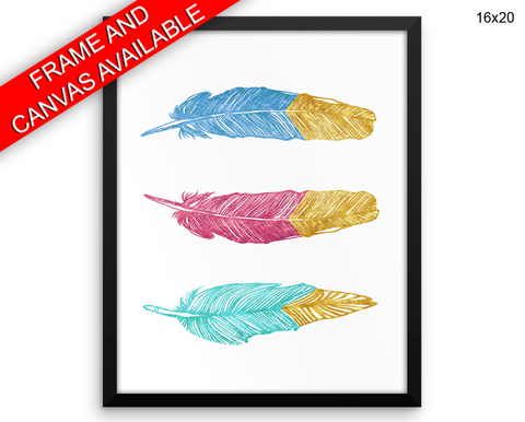 Boho Print, Beautiful Wall Art with Frame and Canvas options available Feathers Decor