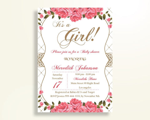 Invitation Baby Shower Invitation Roses Baby Shower Invitation Baby Shower Roses Invitation Pink White prints printable files party U3FPX - Digital Product