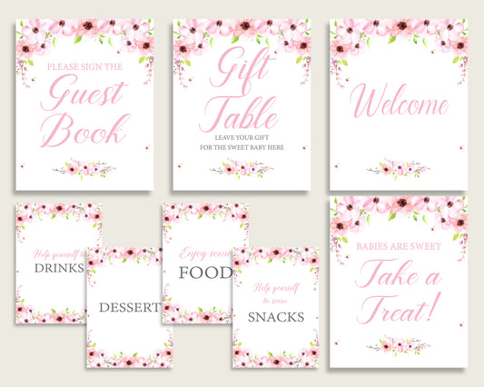 Flower Blush Baby Shower Girl Table Signs Printable, Pink Green Party Table Decor, Favors, Food, Drink, Treat, Guest Book, Instant VH1KL