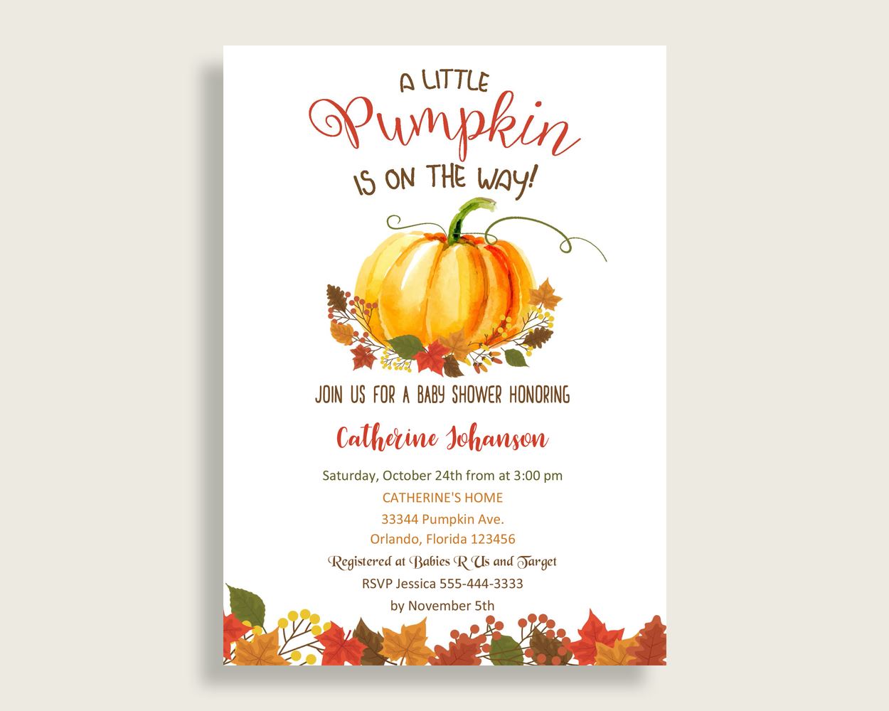 Invitation Baby Shower Invitation Fall Baby Shower Invitation Baby Shower Pumpkin Invitation Orange Brown printables party plan shower BPK3D - Digital Product