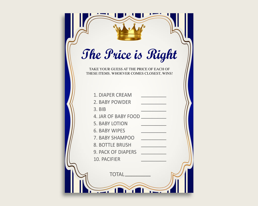 Blue Gold The Price Is Right Game, Royal Prince Baby Shower Boy Activity, Guess The Price Game Printable, Instant Download, King Crown rp001