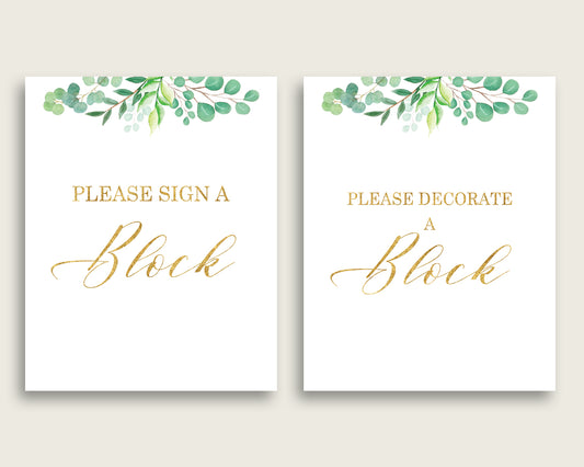 Green Gold Please Sign A Block Sign and Decoarate A Block Sign Printables, Greenery Gender Neutral Baby Shower Decor, Instant Y8X33