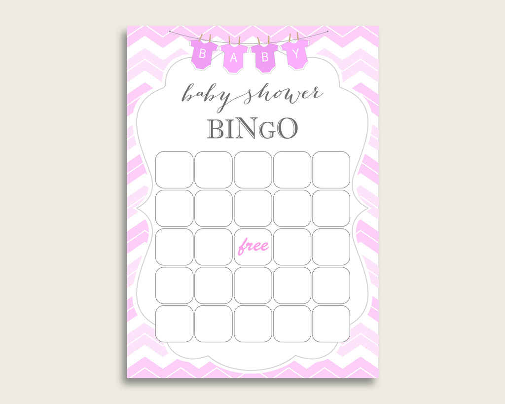 Pink White Baby Shower Bingo Blank Game Printable, Chevron Baby Shower Girl Bingo Blank Cards, Bingo Gift Opening Game, Light Pink cp001