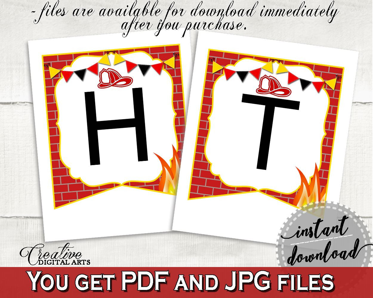 Banner Baby Shower Banner Fireman Baby Shower Banner Red Yellow Baby Shower Fireman Banner prints, digital print, party supplies - LUWX6 - Digital Product