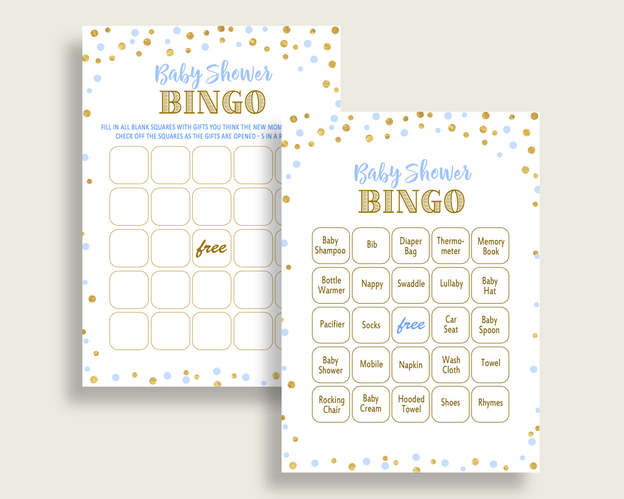 Bingo Baby Shower Bingo Confetti Baby Shower Bingo Blue Gold Baby Shower Confetti Bingo digital print printable baby shower idea party cb001