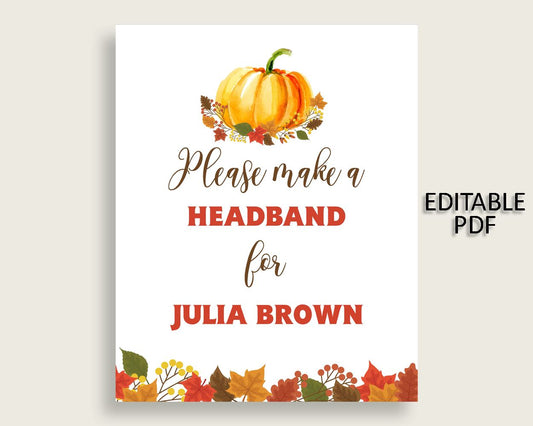 Headband Sign Baby Shower Headband Sign Fall Baby Shower Headband Sign Baby Shower Pumpkin Headband Sign Orange Brown digital print BPK3D - Digital Product
