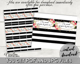Flower Bouquet Black Stripes Bridal Shower Hershey Mini And Standard Wrappers in Black And Gold, decoration labels, pdf jpg - QMK20 - Digital Product