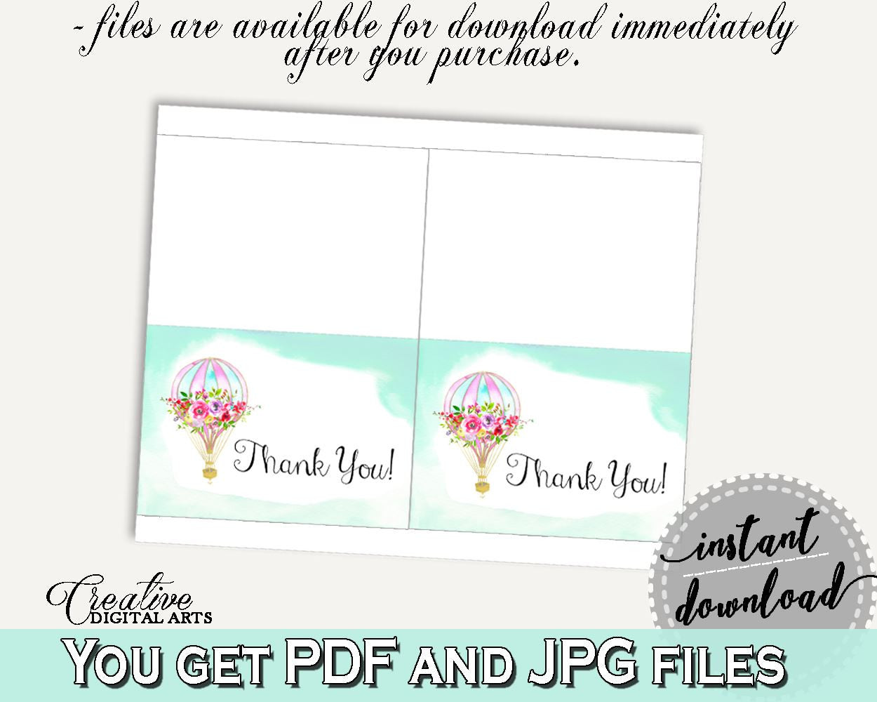 Thank You Card Baby Shower Thank You Card Hot Air Balloon Baby Shower Thank You Card Baby Shower Hot Air Balloon Thank You Card Green CSXIS - Digital Product