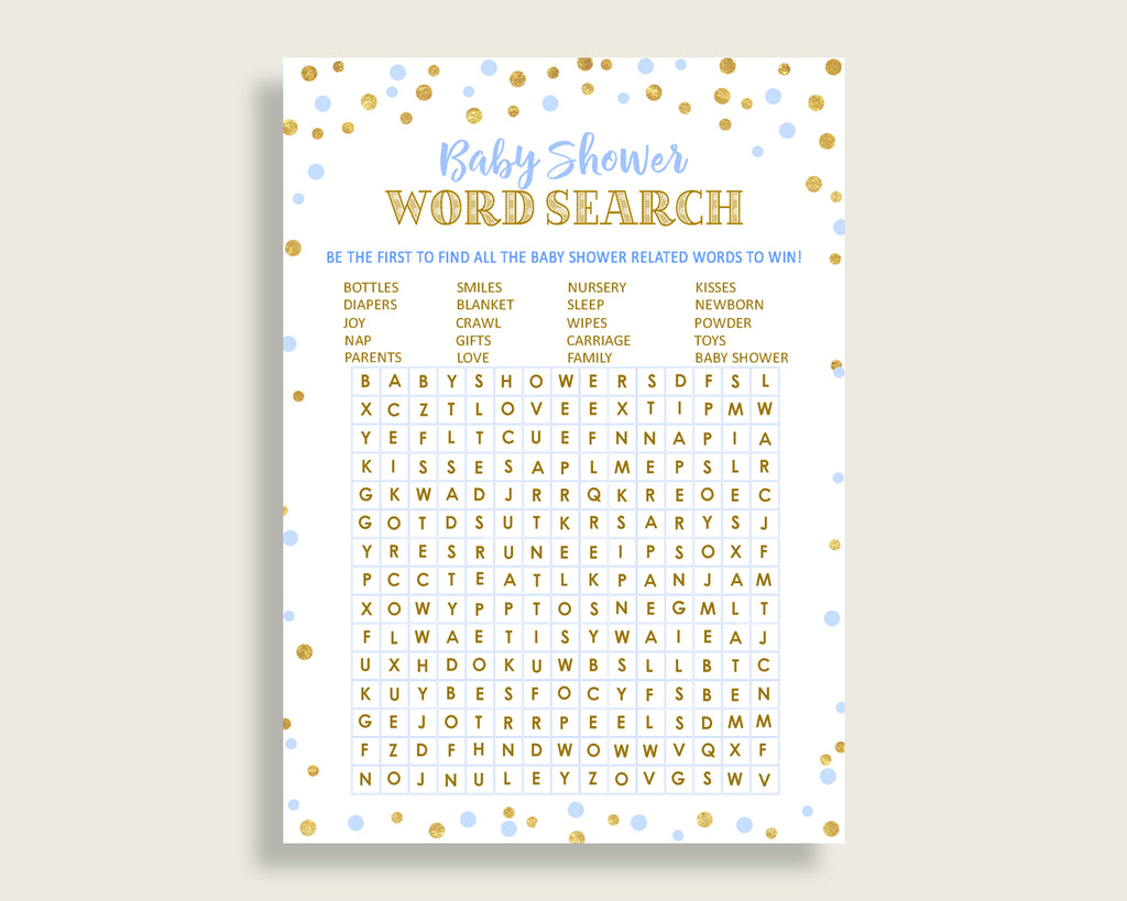 Word Search Baby Shower Word Search Confetti Baby Shower Word Search Blue Gold Baby Shower Confetti Word Search baby shower idea cb001