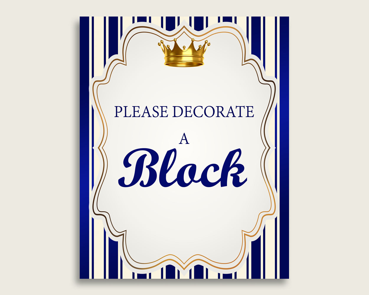 Blue Gold Please Sign A Block Sign and Decoarate A Block Sign Printables, Royal Prince Boy Baby Shower Decor, Instant Download, rp001
