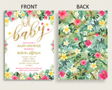 Hawaiian Baby Shower Invitations Printable, Digital Or Printed Invitation Baby Shower Girl, Editable Invitation Pink Green Luau Aloha 955MG