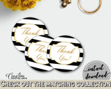 Baby shower THANK YOU round tag or sticker printable with black white stripes color theme for boys girls, digital, instant download - bs001
