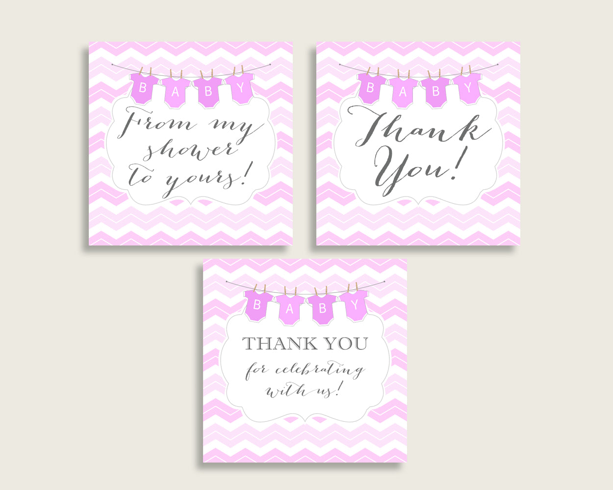 Chevron Baby Shower Square Thank You Tags 2 inch Printable, Pink White Girl Shower Gift Tags, Hang Tags Labels, Instant Download cp001