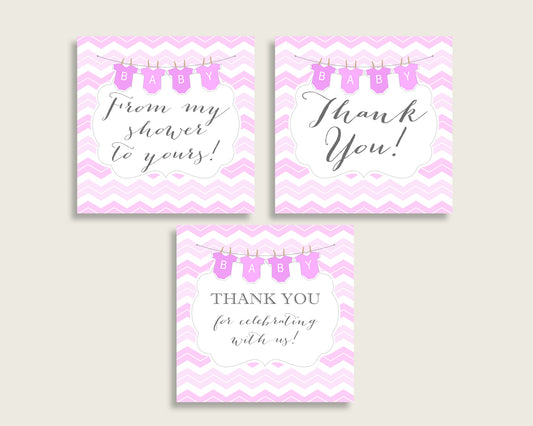 Chevron Baby Shower Square Thank You Tags 2 inch Printable, Pink White Girl Shower Gift Tags, Hang Tags Labels, Instant Download cp001