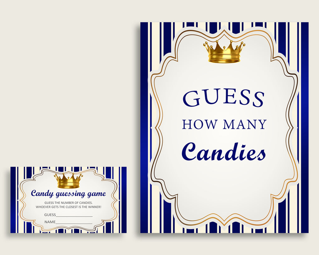 Blue Gold Candy Guessing Game, Royal Prince Baby Shower Boy Sign And Cards, Guess How Many Candies, Candy Jar Game, Jelly Beans rp001