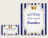 Blue Gold Candy Guessing Game, Royal Prince Baby Shower Boy Sign And Cards, Guess How Many Candies, Candy Jar Game, Jelly Beans rp001