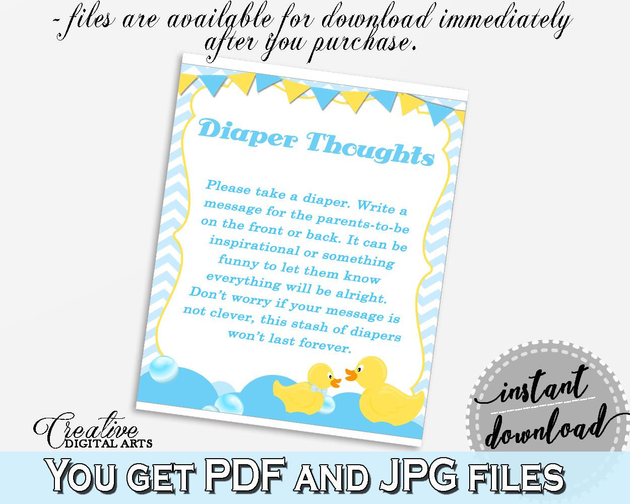 Blue And Mint Baby Shower Ducks Diaper Stash Thinking Of You DIAPER THOUGHTS, Party Plan, Digital Print, Shower Activity - rd002 - Digital Product