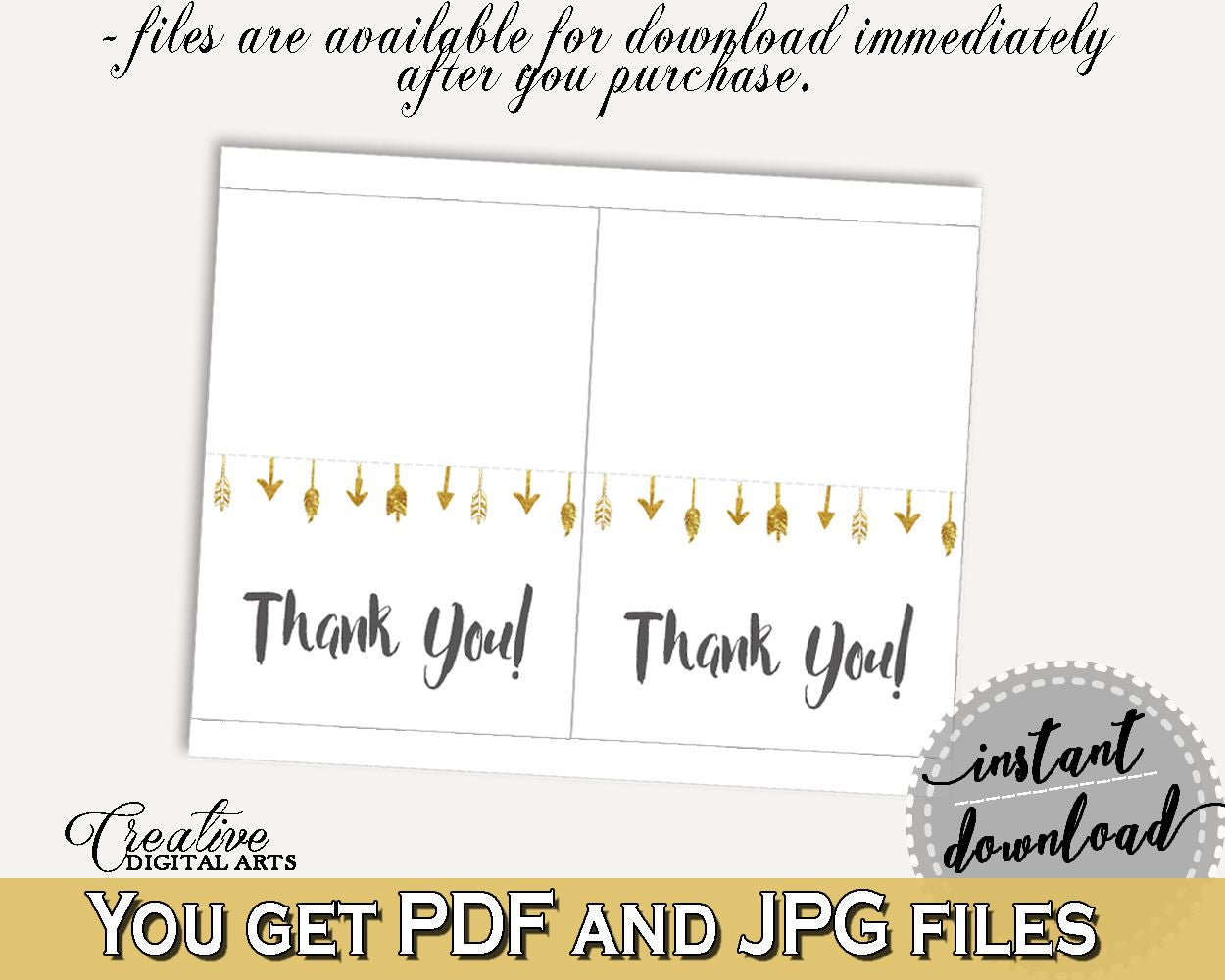 Thank You Card Baby Shower Thank You Card Gold Arrows Baby Shower Thank You Card Baby Shower Gold Arrows Thank You Card Gold White - I60OO - Digital Product