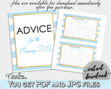 Advice For The Mommy To Be and Advice For The New Parents baby shower activities with blue white stripes, glitter, instant download - bs002