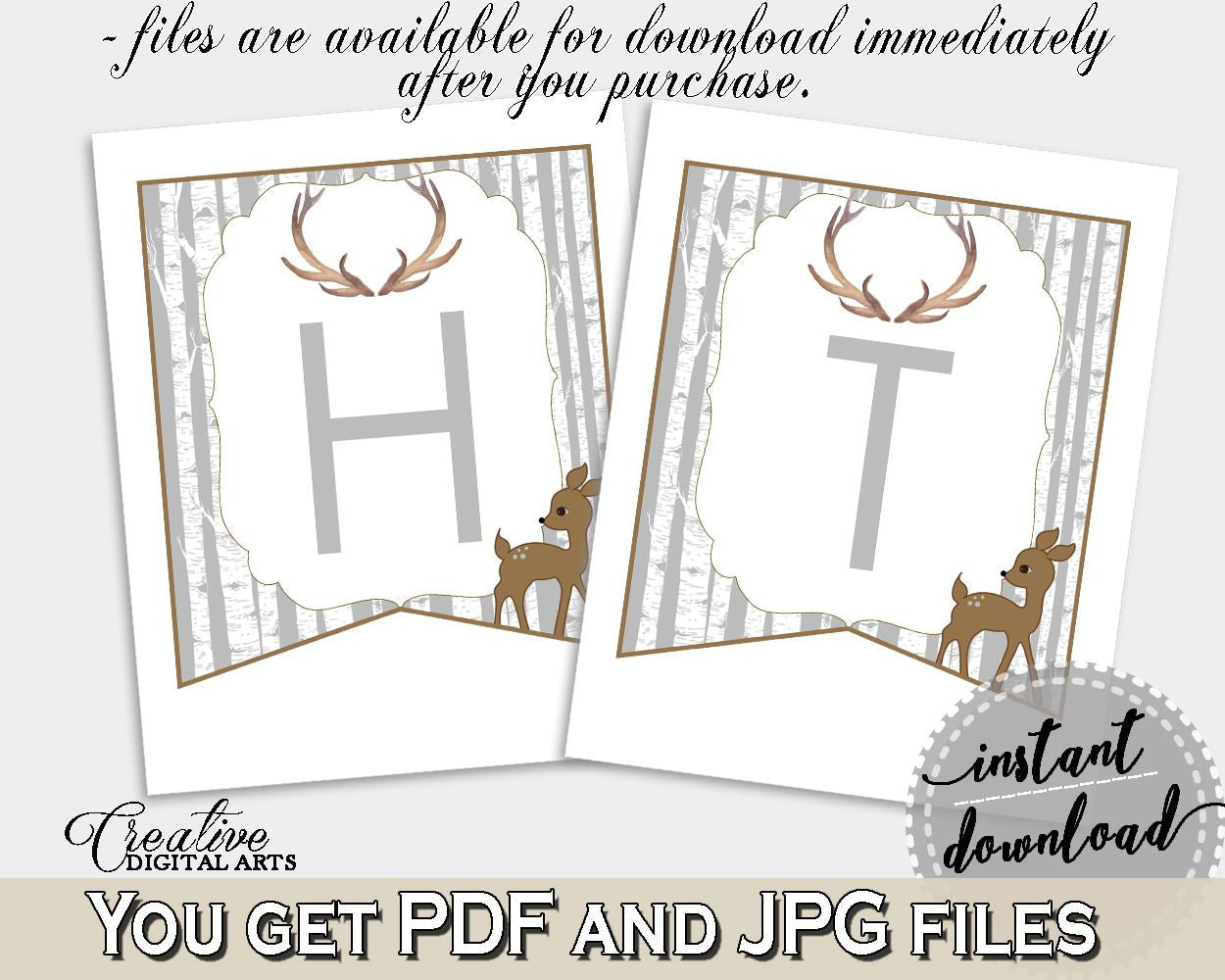 Banner Baby Shower Banner Deer Baby Shower Banner Baby Shower Deer Banner Gray Brown prints, printables, digital print - Z20R3 - Digital Product