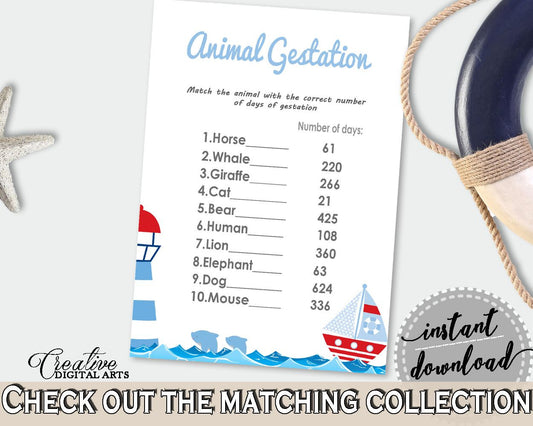 Animal Gestation Baby Shower Animal Gestation Nautical Baby Shower Animal Gestation Baby Shower Nautical Animal Gestation Blue Red DHTQT - Digital Product