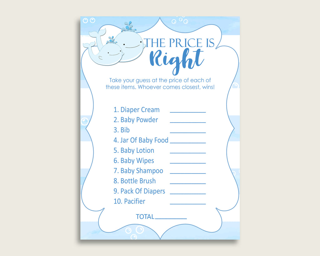 Blue White The Price Is Right Game, Whale Baby Shower Boy Activity, Guess The Price Game Printable, Instant Download, Light Blue wbl01