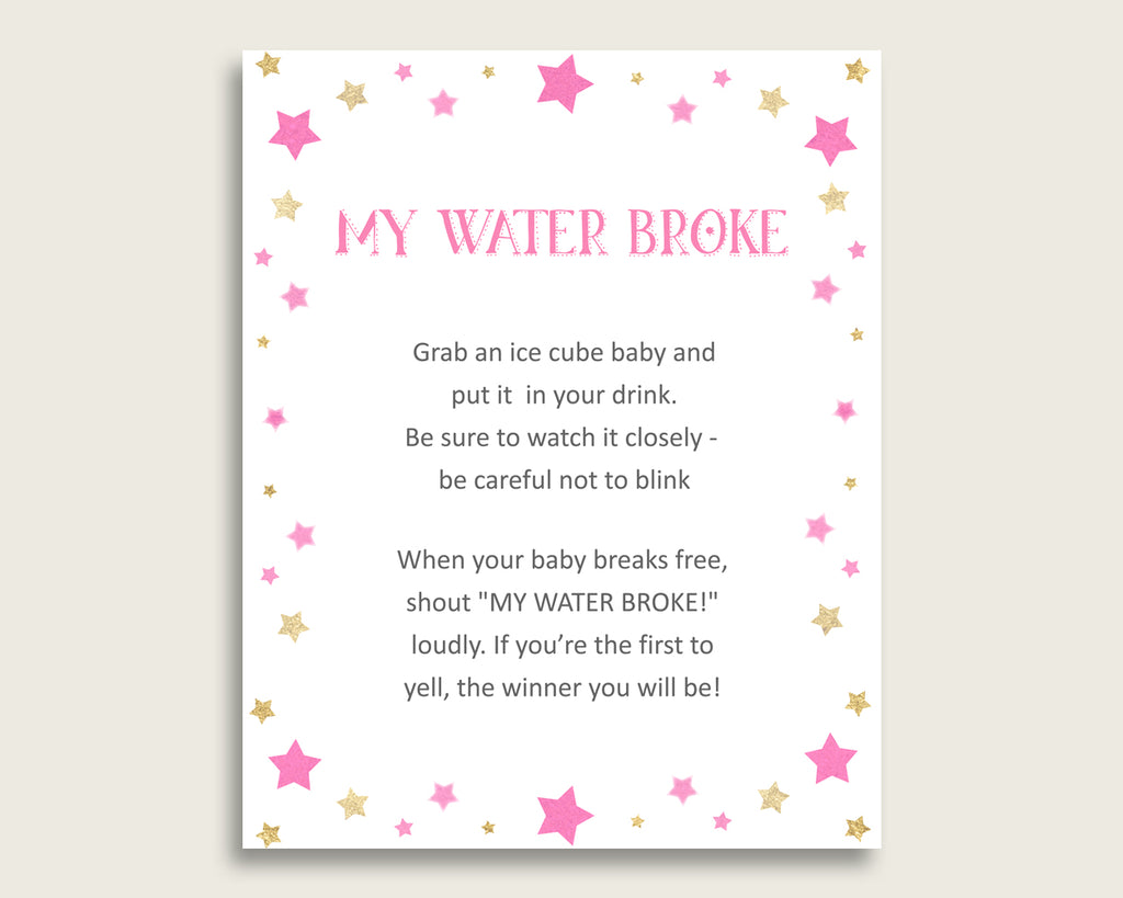 Twinkle Star Baby Shower My Water Broke Game Printable, Pink Gold Ice Cube Babies Game, Girl Baby Shower Frozen Babies Game Sign 8x10 bsg01