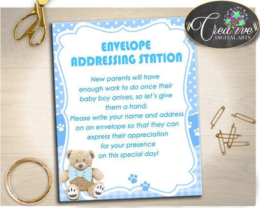 ENVELOPE ADDRESSING STATION teddy bear baby shower sign for baby boy shower, baby shower boy blue, digital Jpg Pdf, instant download - tb001