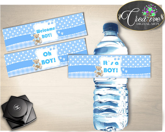 Boy Baby Shower BOTTLE LABELS printable, baby shower blue, boy baby shower labels printable, digital files Pdf Jpg, instant download - tb001