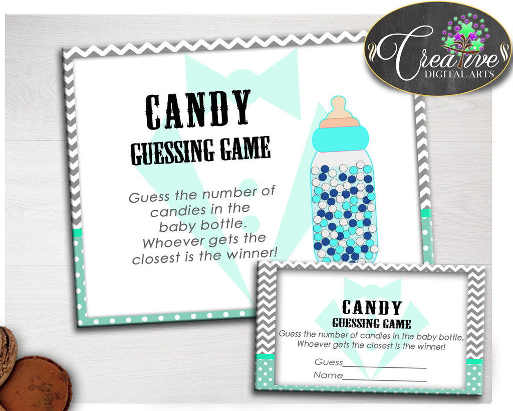 CANDY GUESSING GAME sign and tickets little man gentleman for baby boy shower mint green theme printable, Jpg Pdf, instant download - lm001
