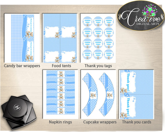 Teddy Bear Baby Shower Decorations Package, blue baby shower decorations printable, bundle decor, digital Jpg Pdf - Instant Download - tb001