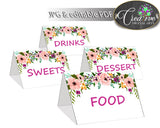 Baby Shower Party Place CARDS or FOOD TENTS editable printable with flowers pink theme baby girl, digital files, instant download - flp01