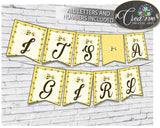 Baby shower BANNER decoration printable with yellow bee, all letters, digital files, instant download - bee01