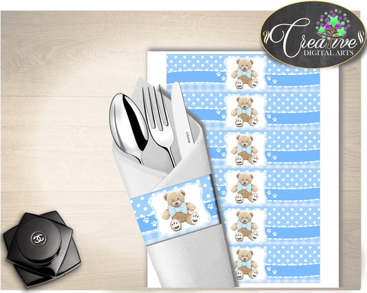 Blue Baby shower NAPKIN RINGS printable, teddy bear napkin rings, teddy bear baby shower, digital file, Jpg Pdf, instant download - tb001