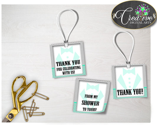 Baby shower little man THANK YOU favor tags gentleman printable mint green gray boy theme, digital files, Jpg Pdf, instant download - lm001