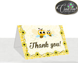 Baby shower THANK YOU card printable with yellow bee for boys and girls, instant download - bee01