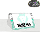 Little Man THANK YOU card boy mint green gray color baby shower gentleman theme printable, digital files jpg pdf, instant download - lm001